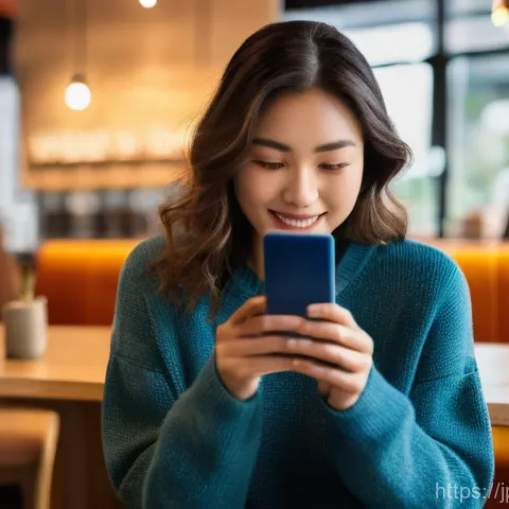 신용카드 결제 알림 서비스 - **Prompt:** A young woman in her late 20s, with a warm, relieved expression, holds a sleek smartphon...