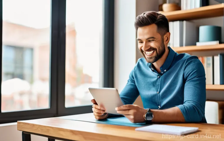 신용카드 결제 알림 서비스 - **Prompt:** A young woman in her late 20s, with a warm, relieved expression, holds a sleek smartphon...