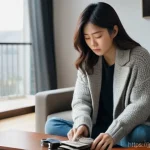 체크카드 분실 후 재발급 - **Prompt 1: The Initial Panic and Frantic Search**
    A young Japanese woman in her late 20s, with ...