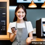 체크카드 소액 결제 설정 - **Prompt:** A stylish young Japanese woman in her late 20s, dressed in a smart casual outfit, smiles...