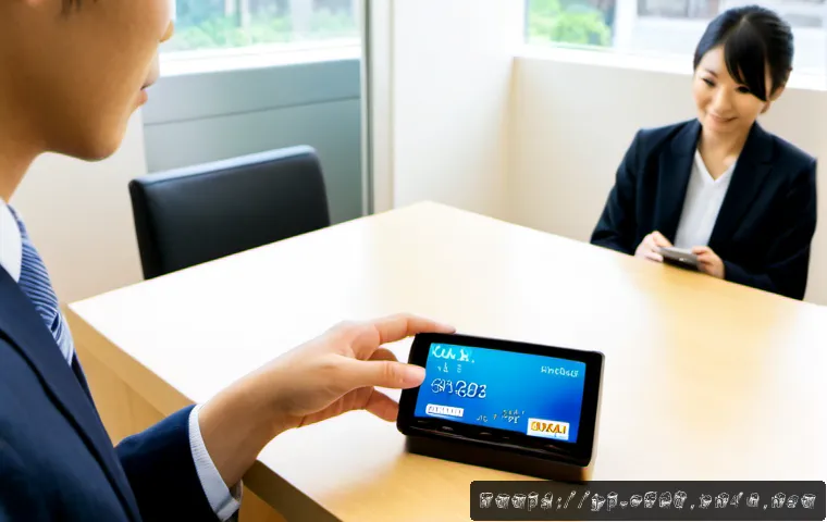 체크카드 추가 발급 조건 - Photorealistic Japanese bank consultation scene, an adult customer seated across from a helpful fina...