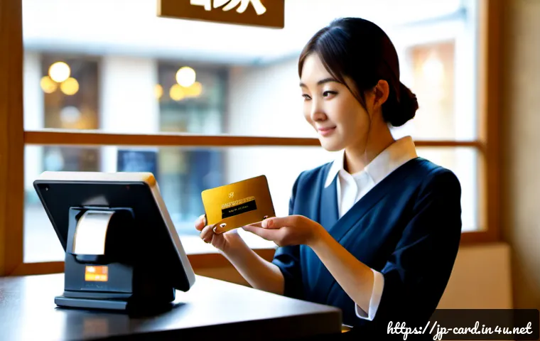 신용카드 프로모션 이벤트 - Photorealistic Japanese credit card promotion concept, elegant young Japanese woman at a bright mode...